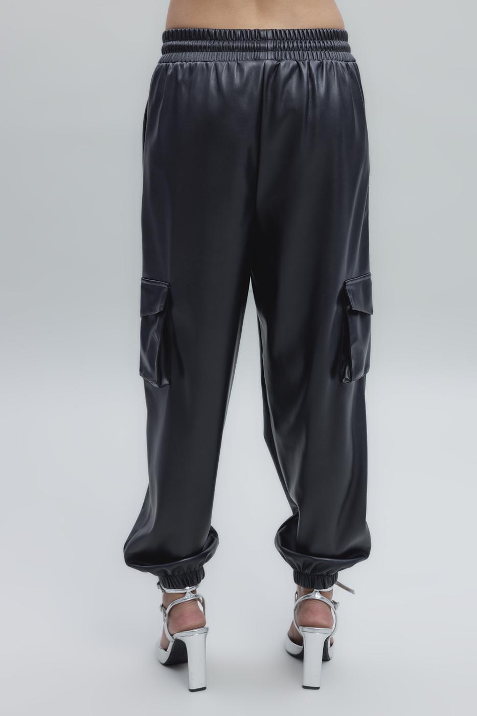 Faux Leather Cargo Jogging Pants Black