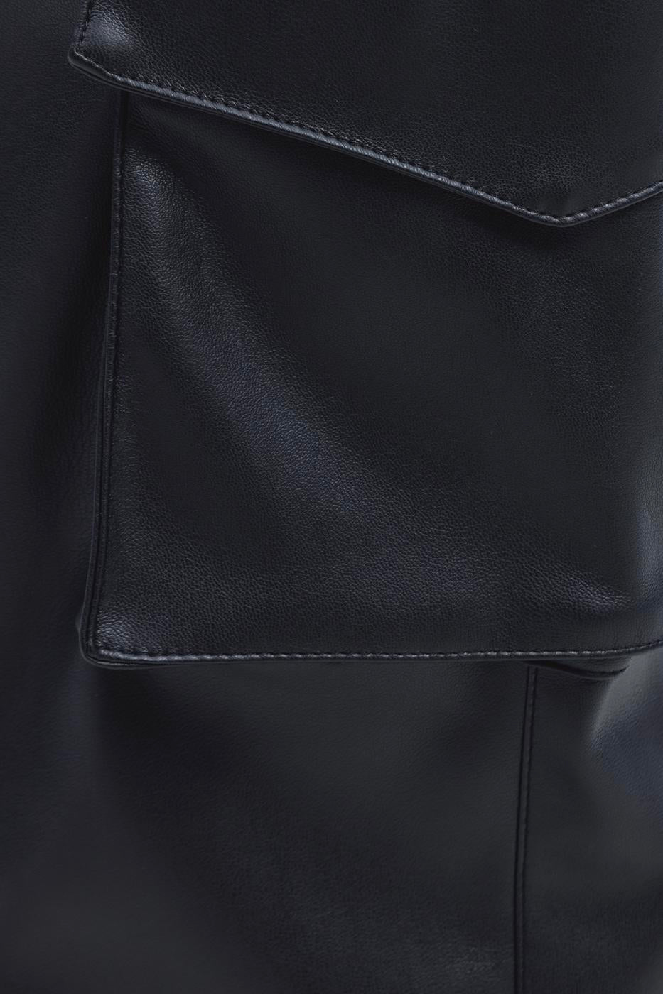 Faux Leather Cargo Jogging Pants Black