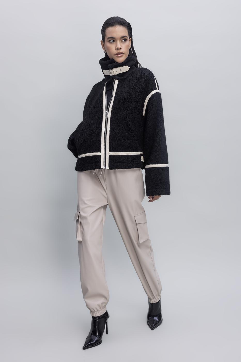 Faux Leather Cargo Jogging Pants Stone