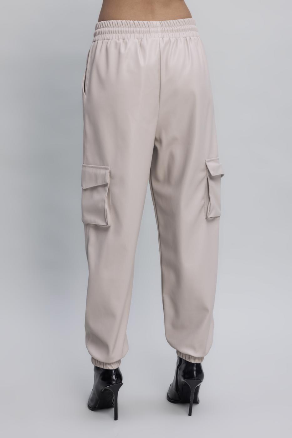 Faux Leather Cargo Jogging Pants Stone