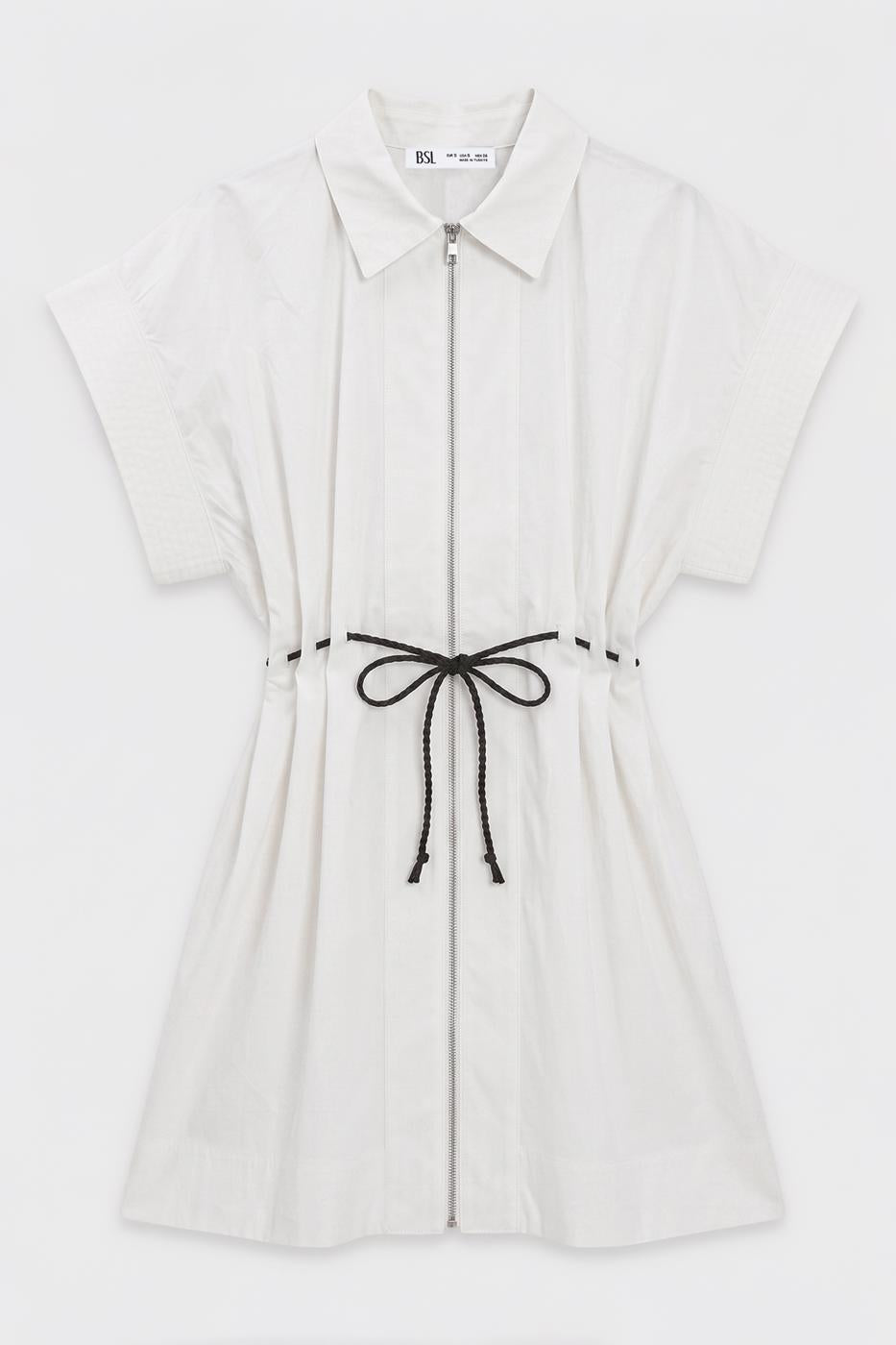 Zip-up Shirt Mini Dress Ecru