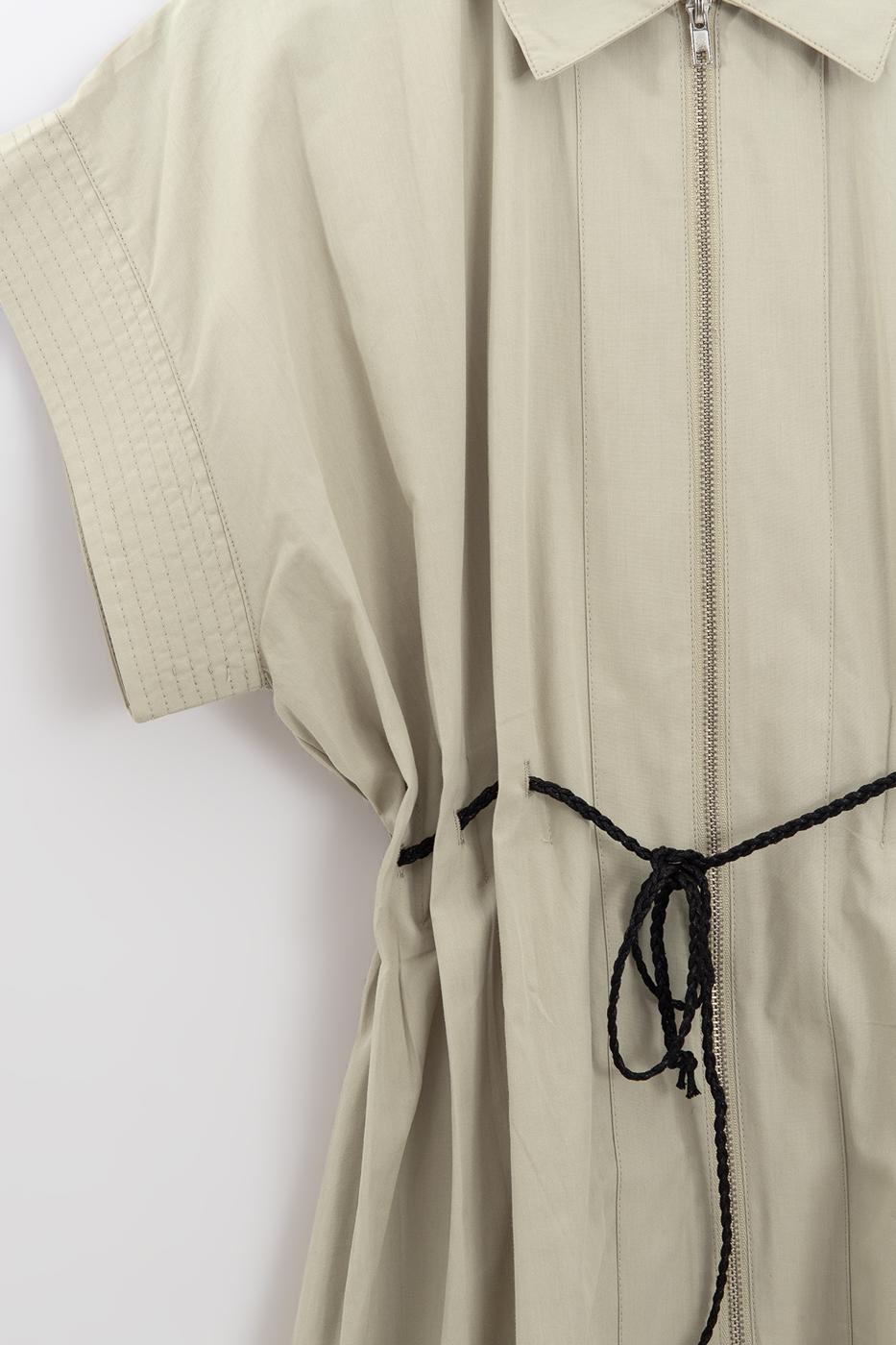 Zip-up Shirt Mini Dress Olive
