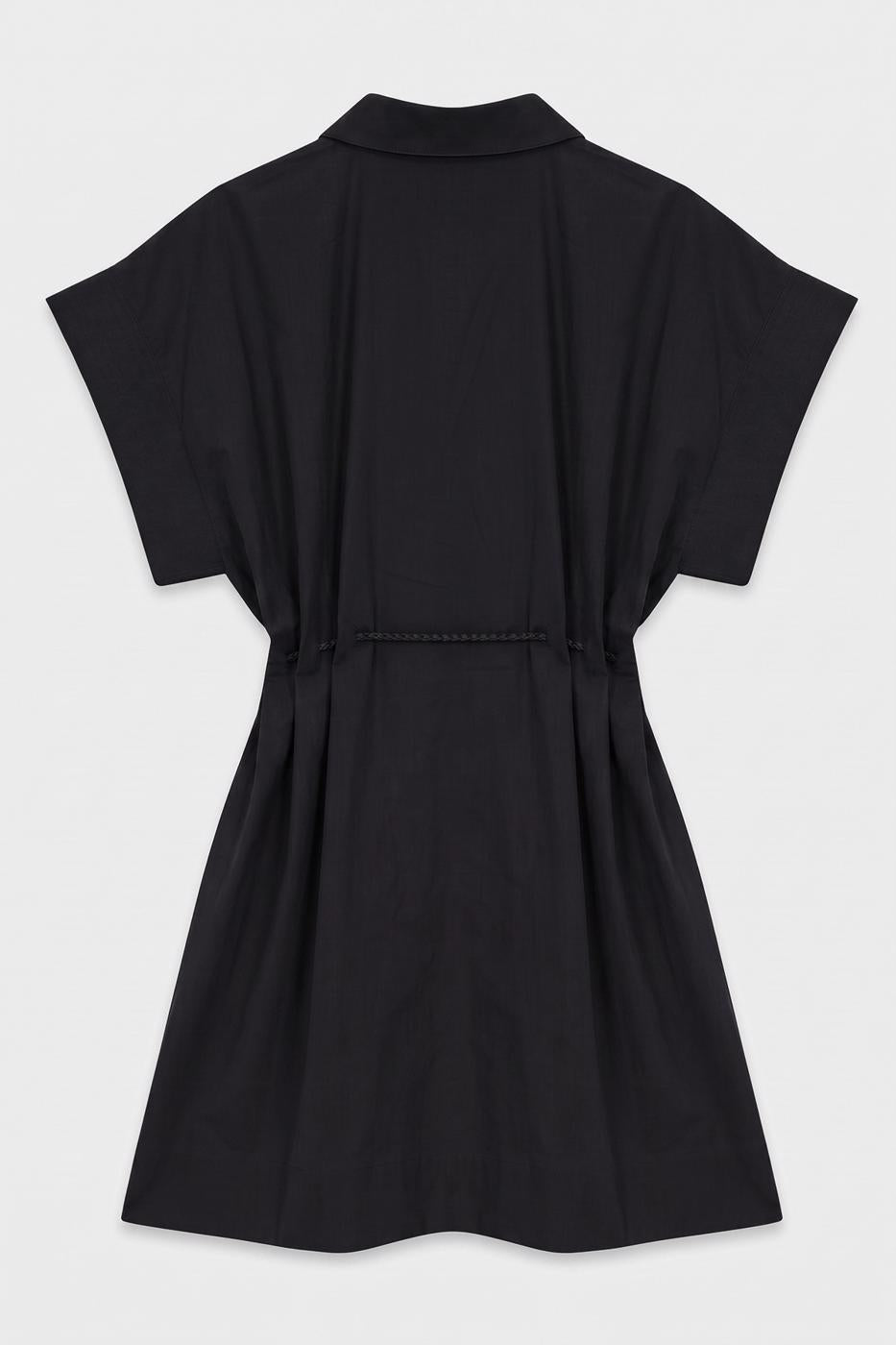 Zip-up Shirt Mini Dress Black