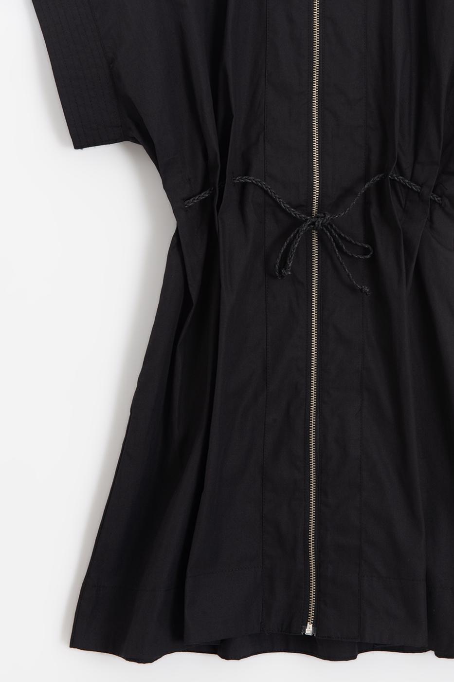 Zip-up Shirt Mini Dress Black