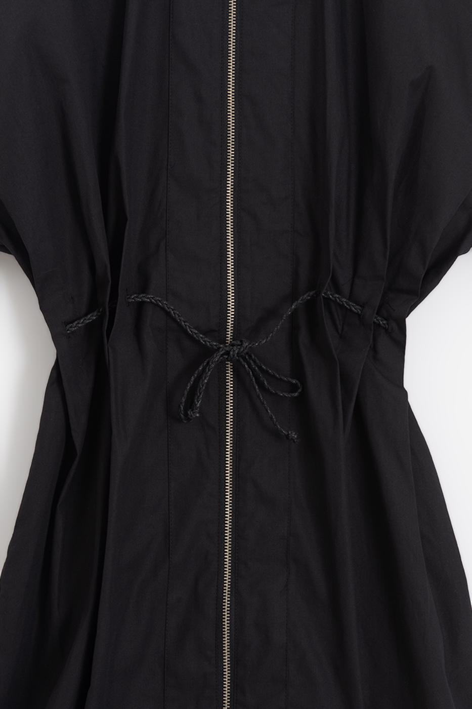 Zip-up Shirt Mini Dress Black