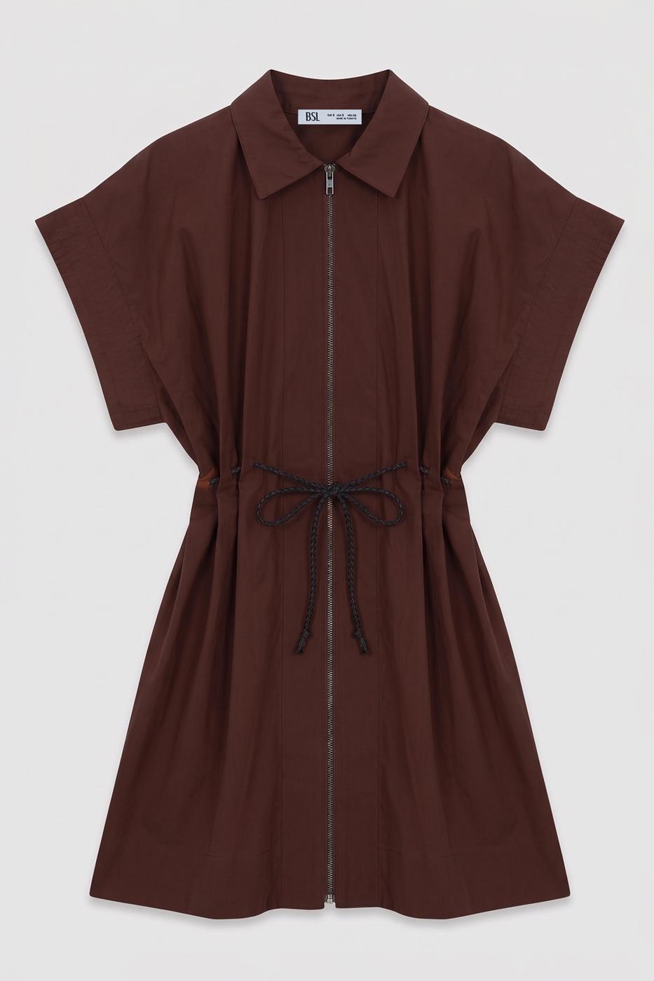 Zip-up Shirt Mini Dress Cinnamon