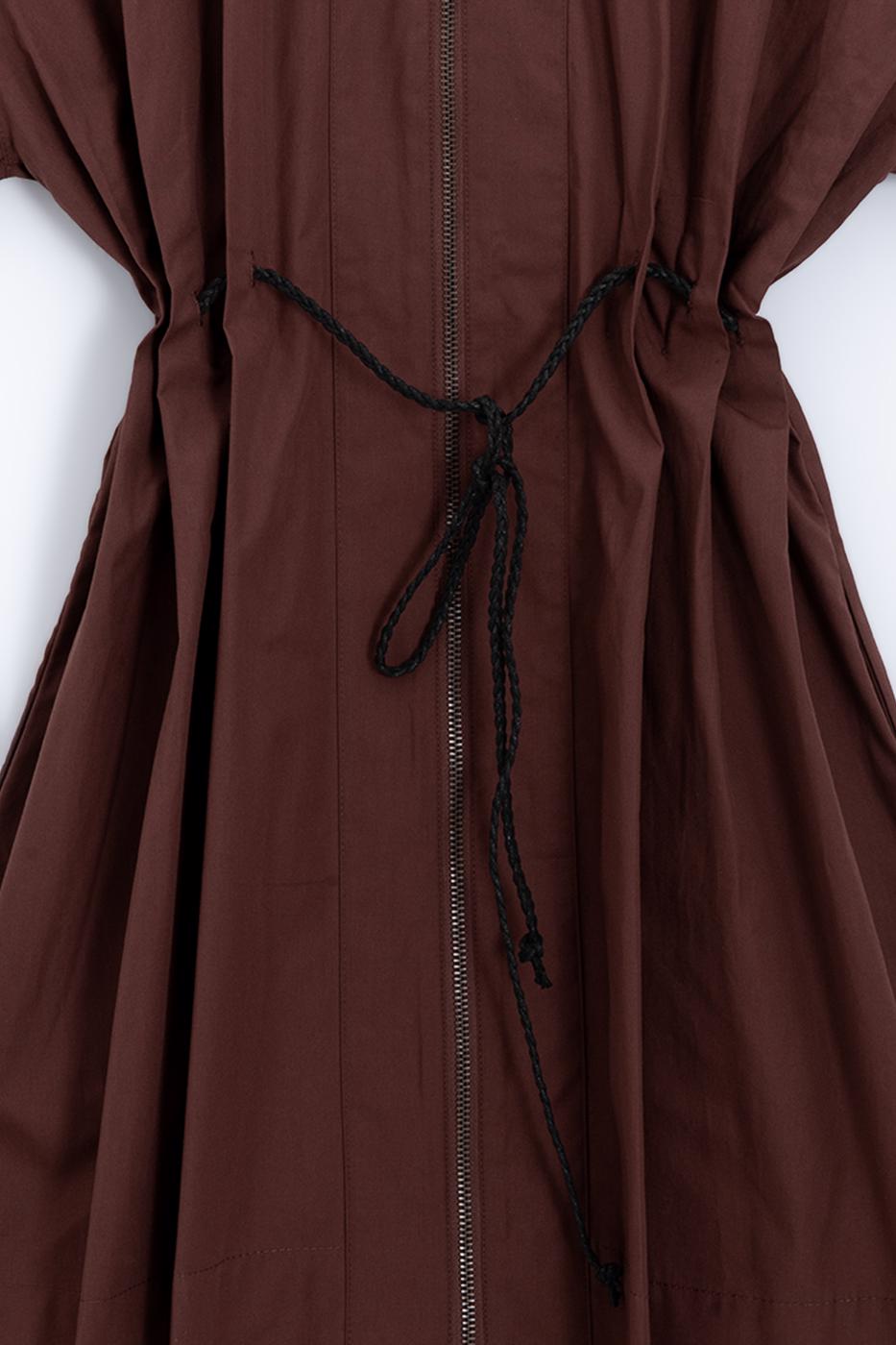 Zip-up Shirt Mini Dress Cinnamon
