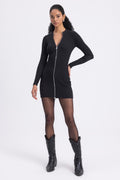 Zippered Knit Mini Pencil Dress Black