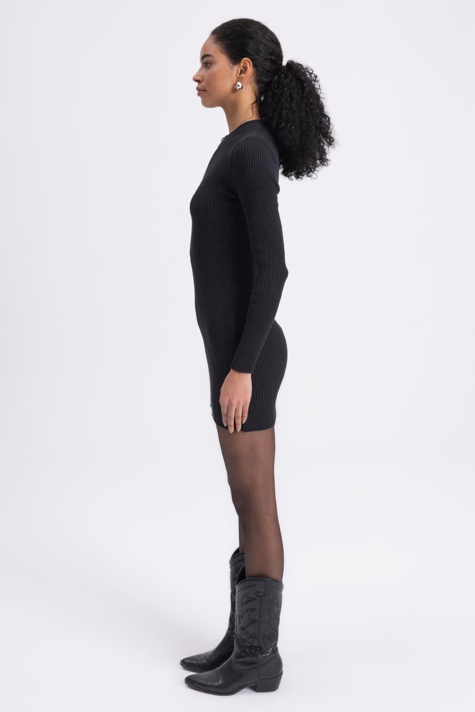 Zippered Knit Mini Pencil Dress Black