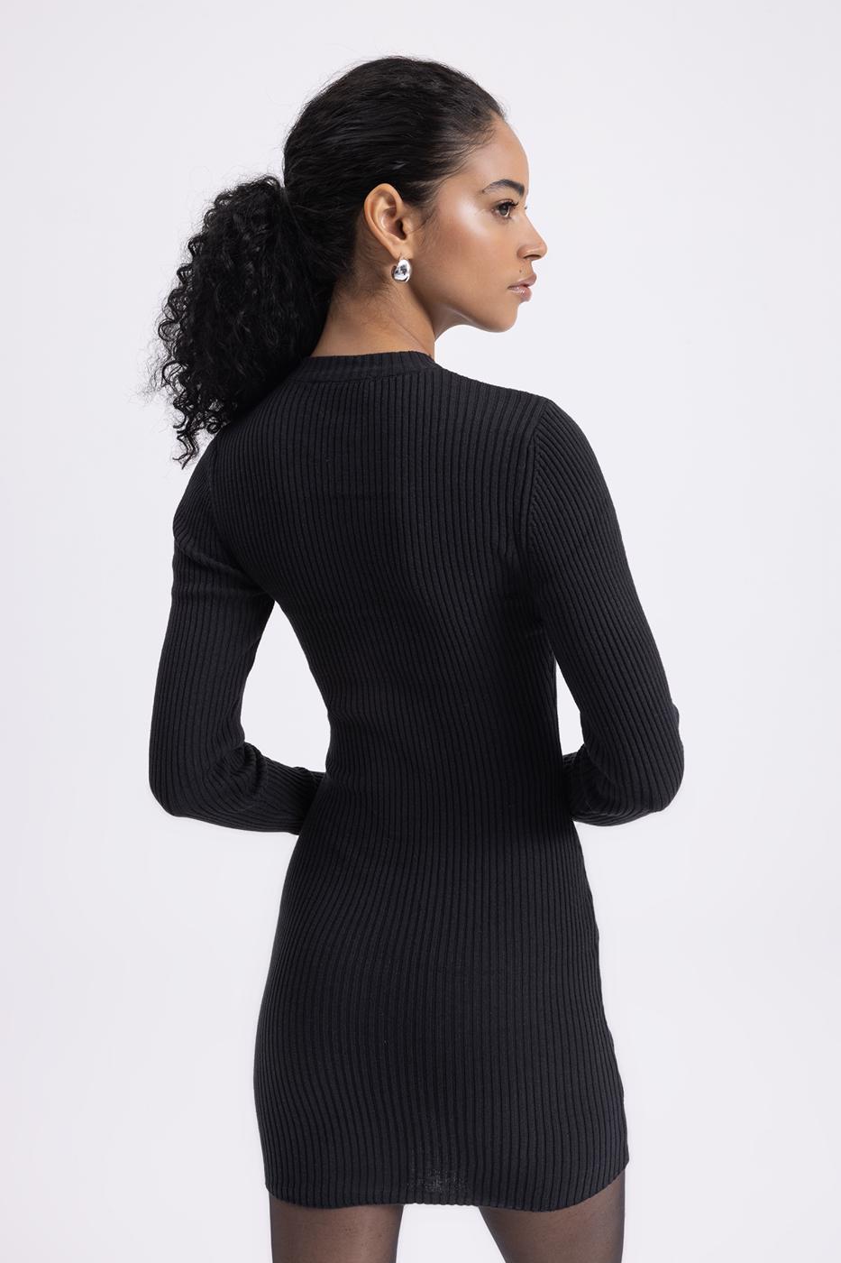 Zippered Knit Mini Pencil Dress Black