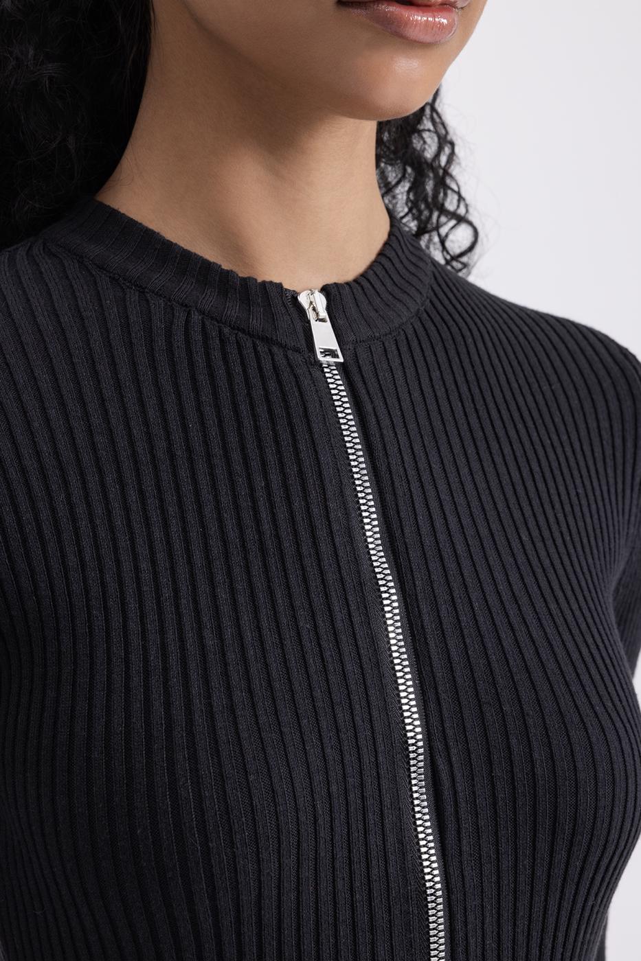 Zippered Knit Mini Pencil Dress Black