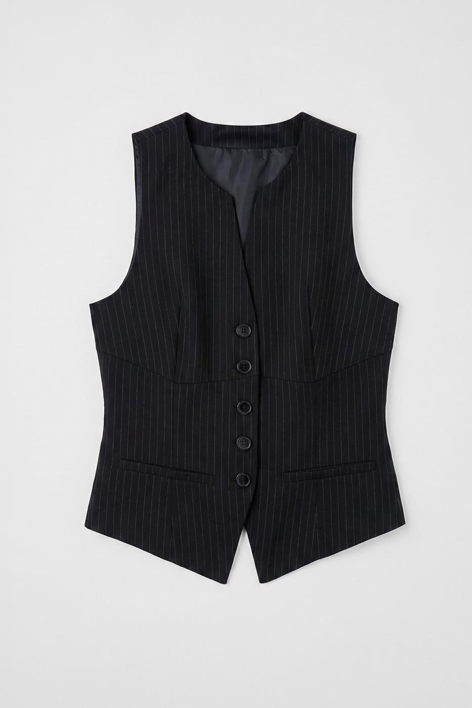 Fitted Vest with Button Detail Black