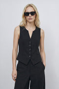 Fitted Vest with Button Detail Black