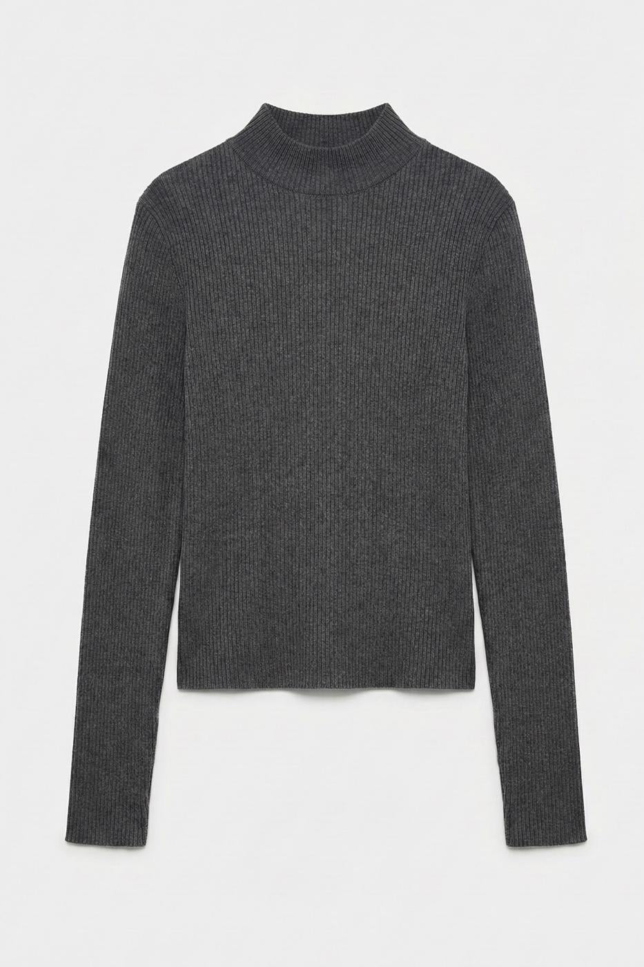 Ribbed High-Neck Top Grey