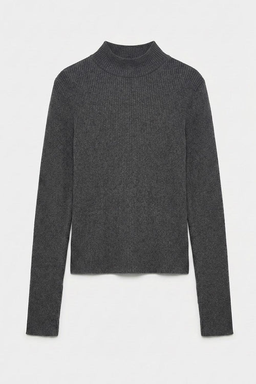 Ribbed High-Neck Top Grey