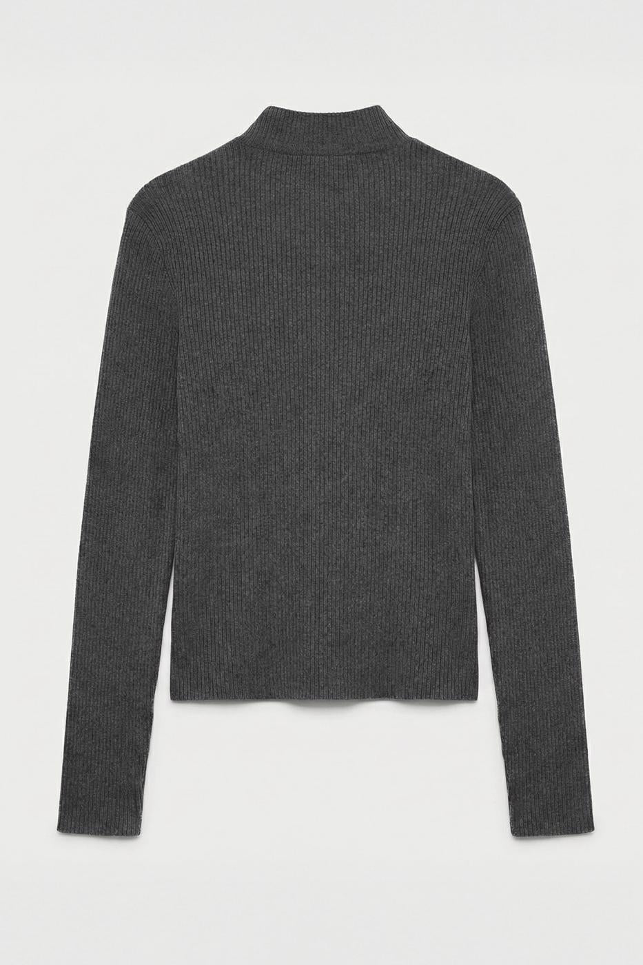 Ribbed High-Neck Top Grey