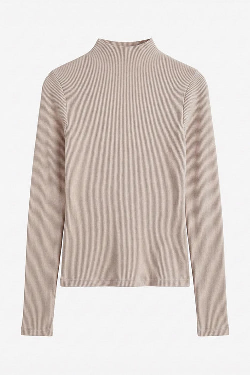 Ribbed High-Neck Top Beige