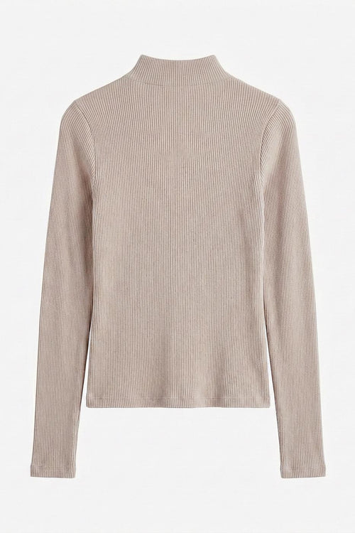 Ribbed High-Neck Top Beige