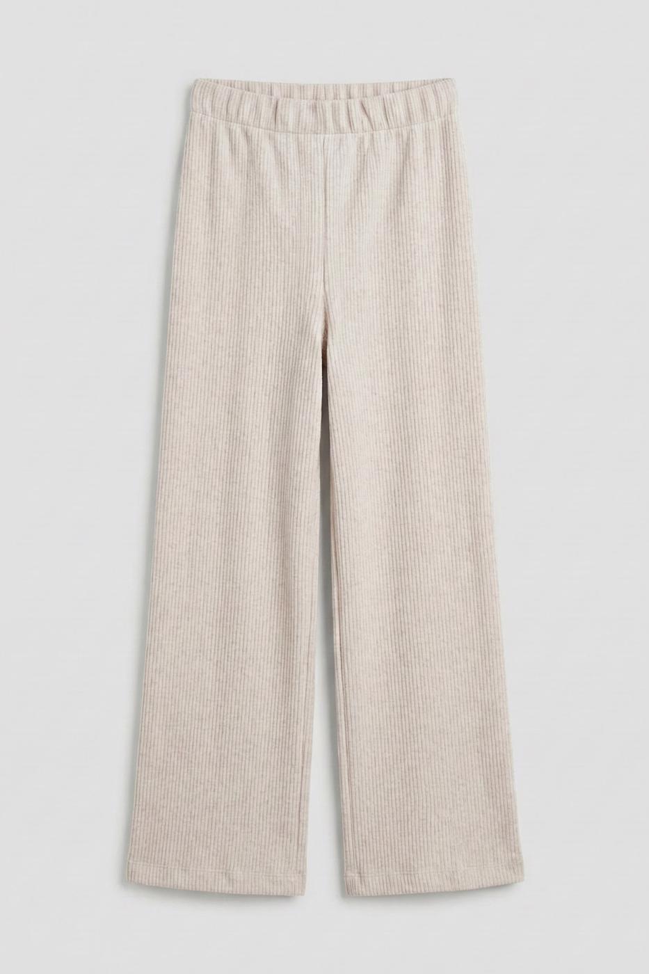 Ribbed Straight Cut Trousers Beige