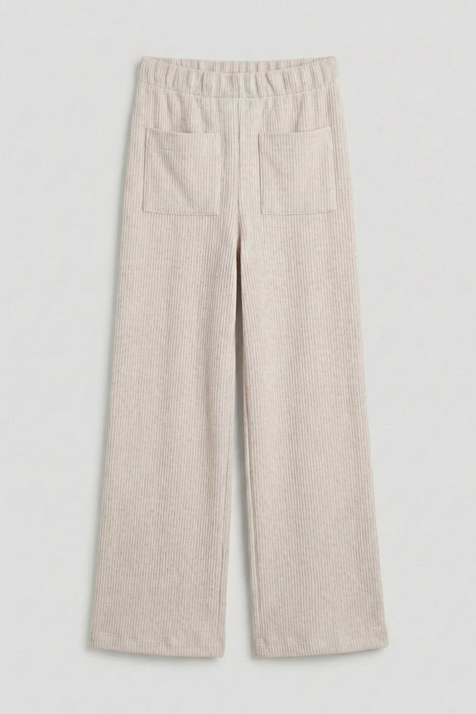 Ribbed Straight Cut Trousers Beige