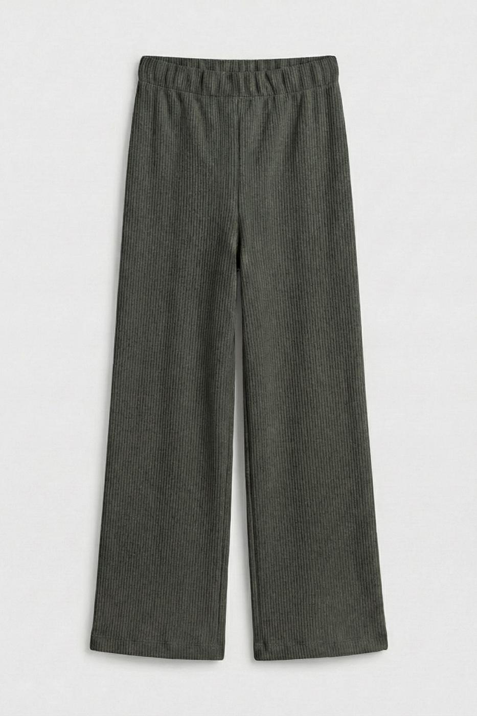 Ribbed Straight Cut Trousers Khaki