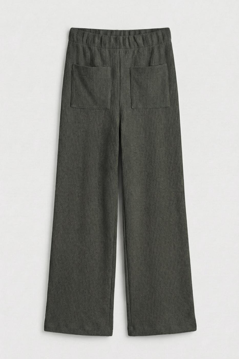 Ribbed Straight Cut Trousers Khaki