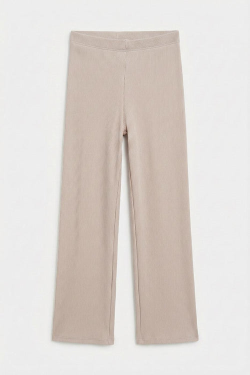 Ribbed Straight Cut Trousers Beige