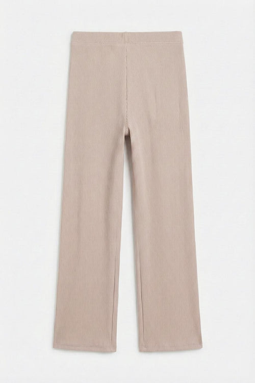 Ribbed Straight Cut Trousers Beige