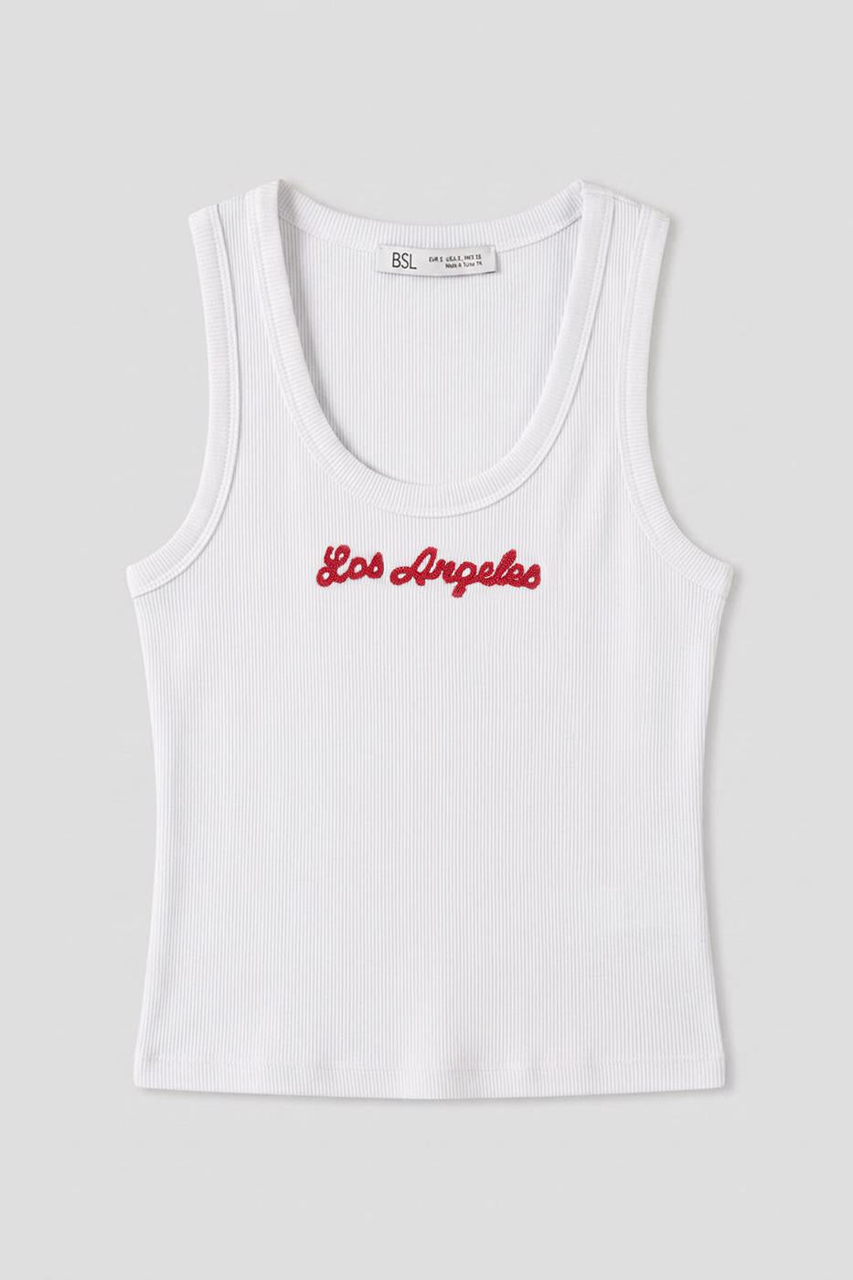 Ribbed Embroidered Detail Tank Top White