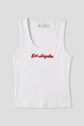 Ribbed Embroidered Detail Tank Top White