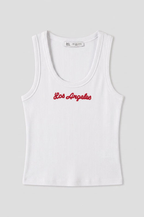 Ribbed Embroidered Detail Tank Top White