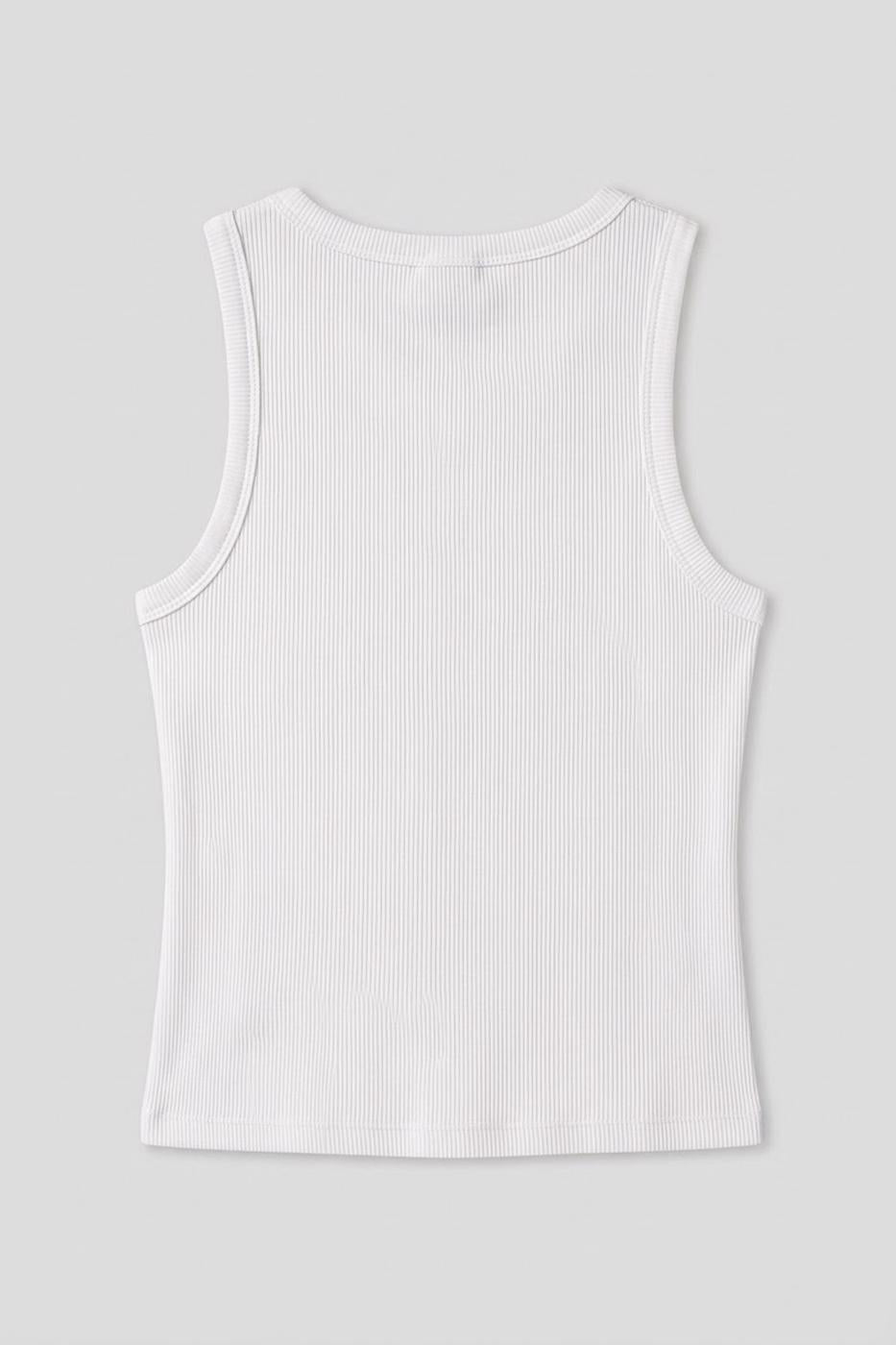 Ribbed Embroidered Detail Tank Top White