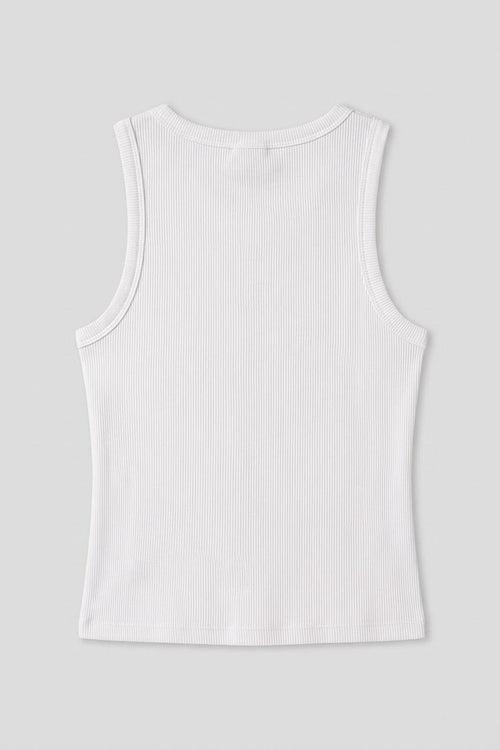 Ribbed Embroidered Detail Tank Top White