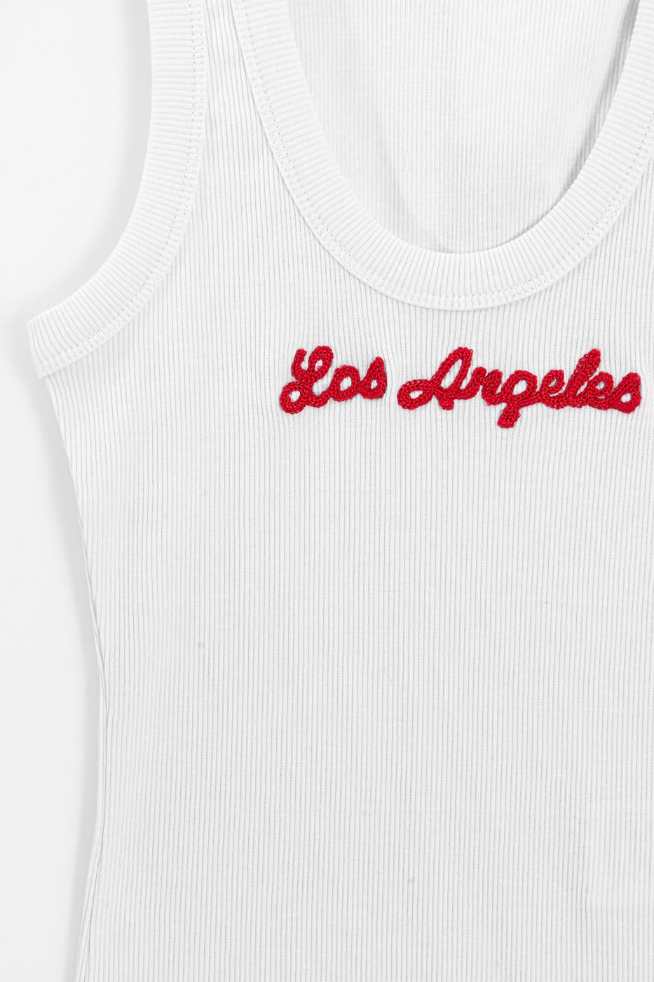 Ribbed Embroidered Detail Tank Top White