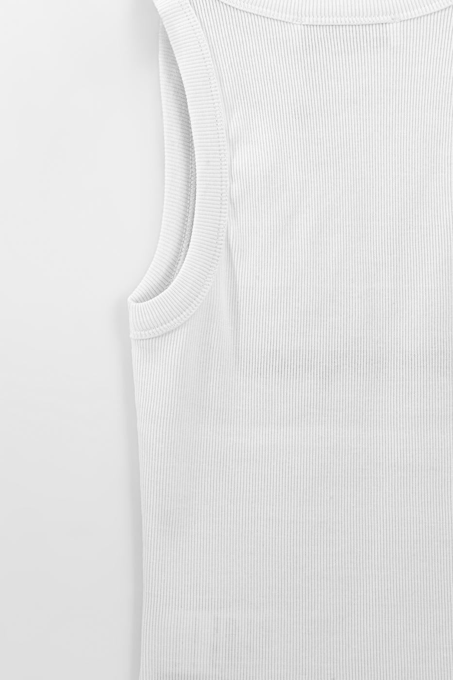 Ribbed Embroidered Detail Tank Top White