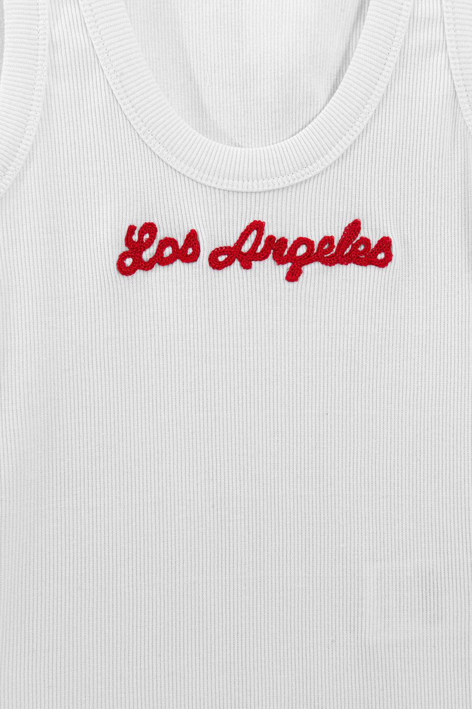 Ribbed Embroidered Detail Tank Top White