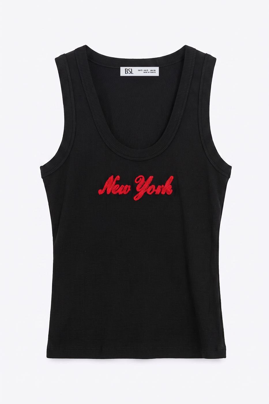 Ribbed Embroidered Detail Tank Top Black