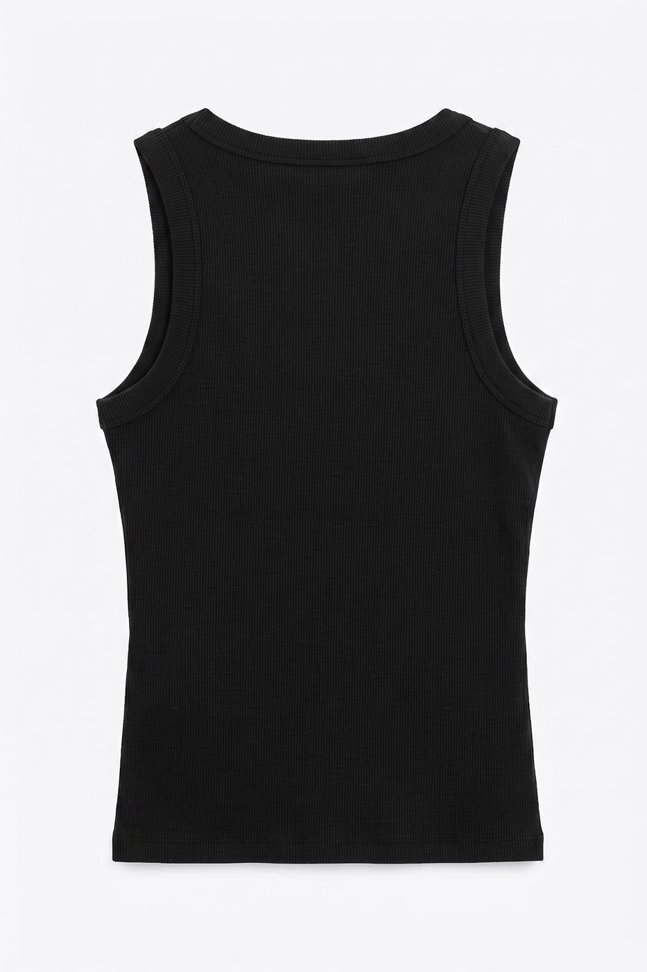 Ribbed Embroidered Detail Tank Top Black