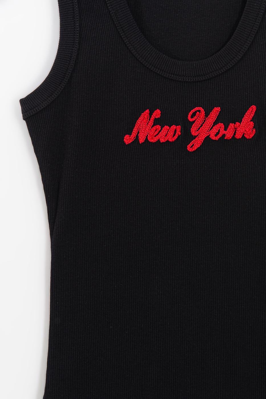 Ribbed Embroidered Detail Tank Top Black
