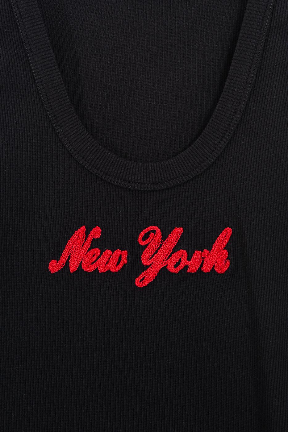 Ribbed Embroidered Detail Tank Top Black