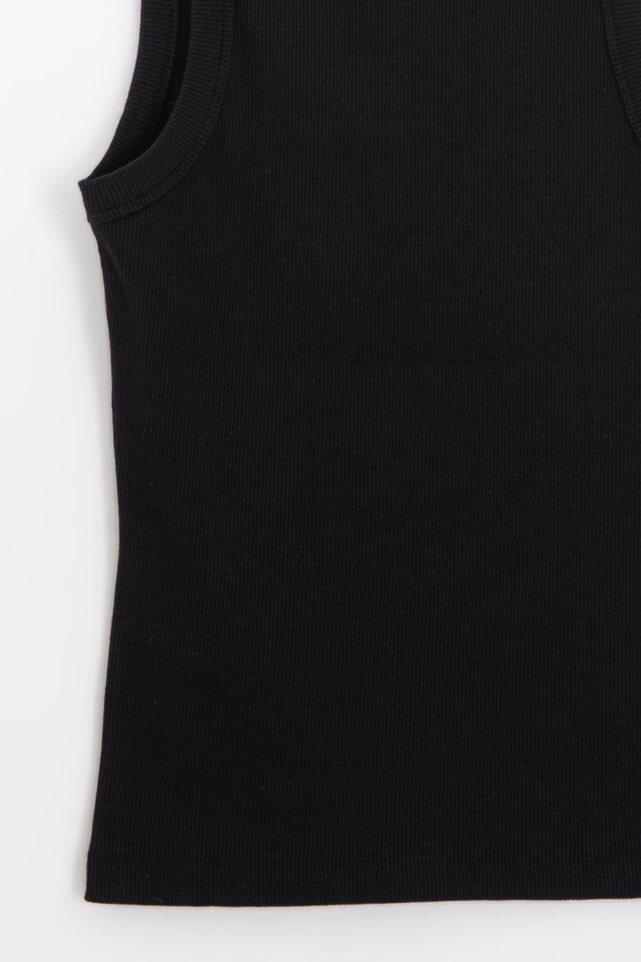 Ribbed Embroidered Detail Tank Top Black