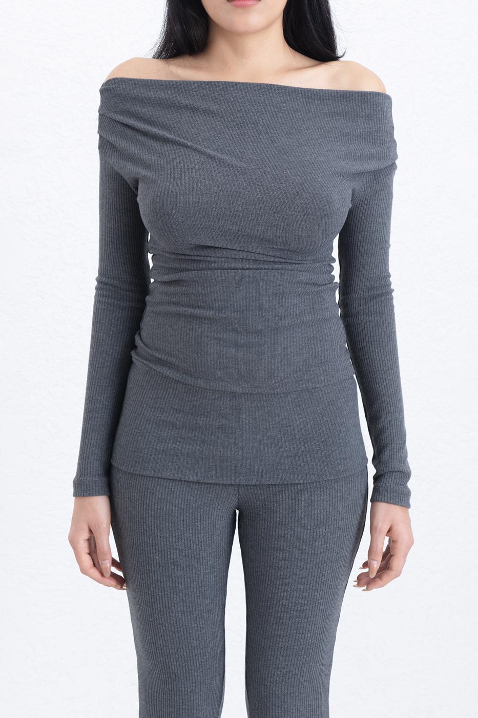 Ribbed Slim Top Grey