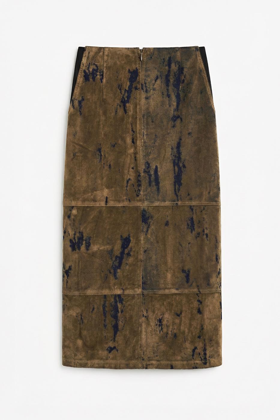 Flock Print Midi Skirt Brown