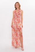 Maxi Chiffon Dress with Scarf