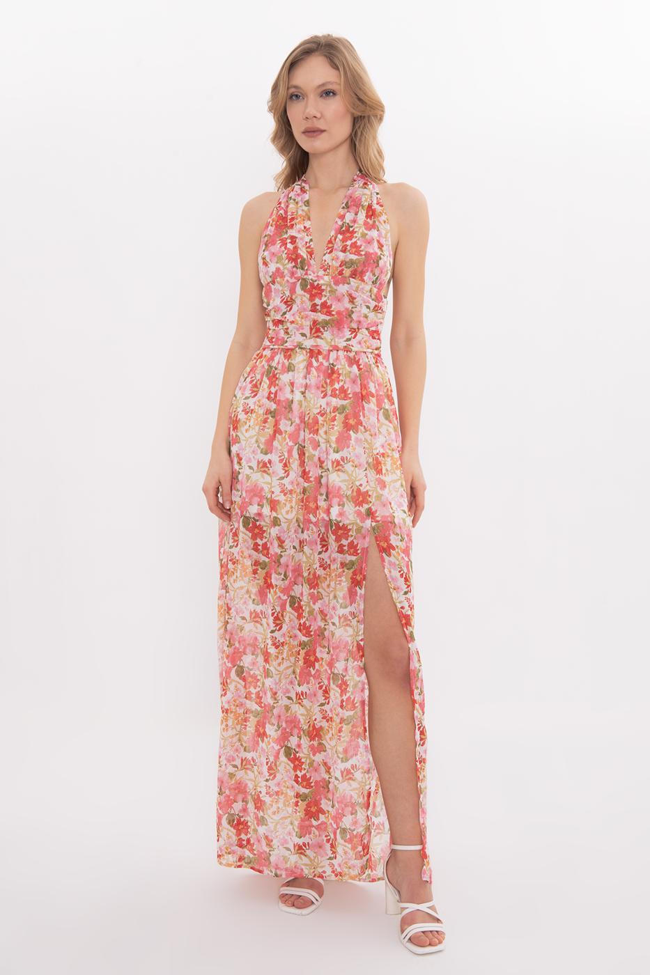 Maxi Chiffon Dress with Scarf