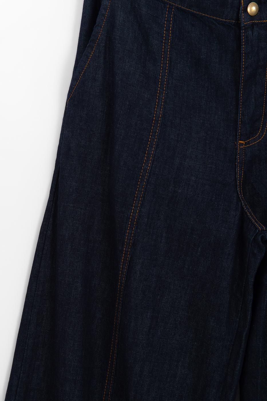 Wide Leg Denim Pants Navy