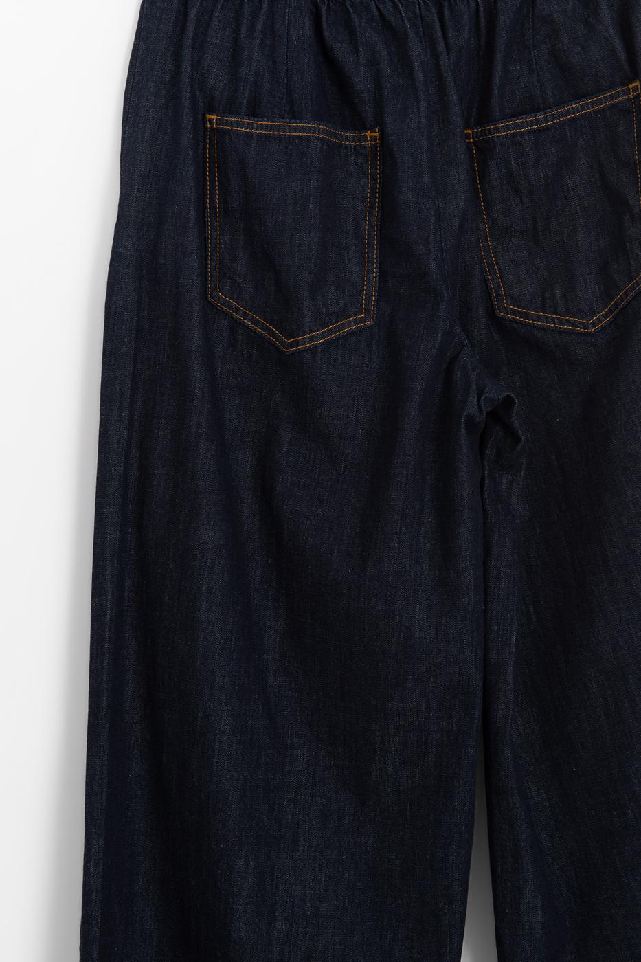 Wide Leg Denim Pants Navy