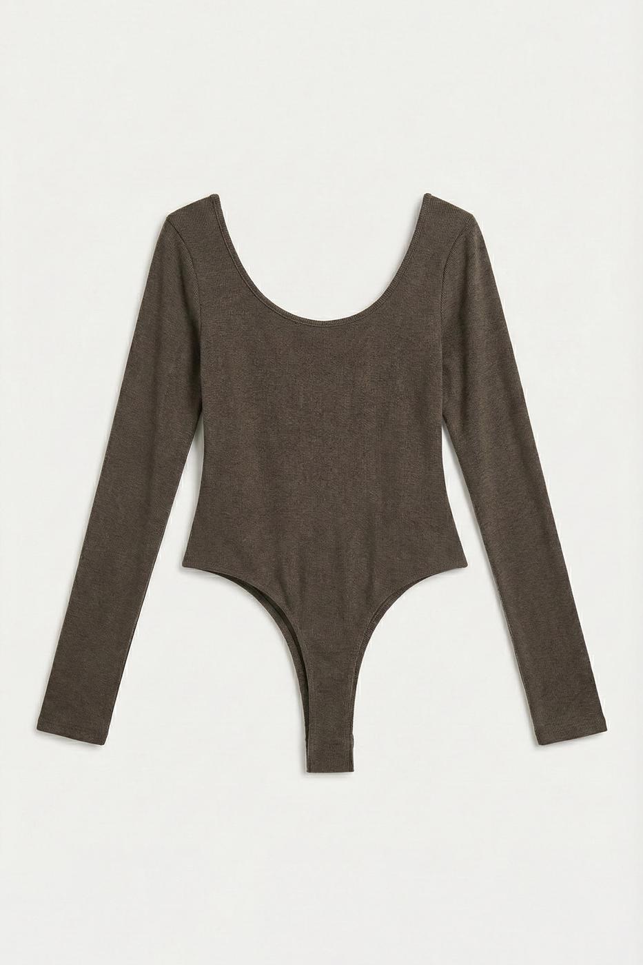 Wide Neck Bodysuit Khaki