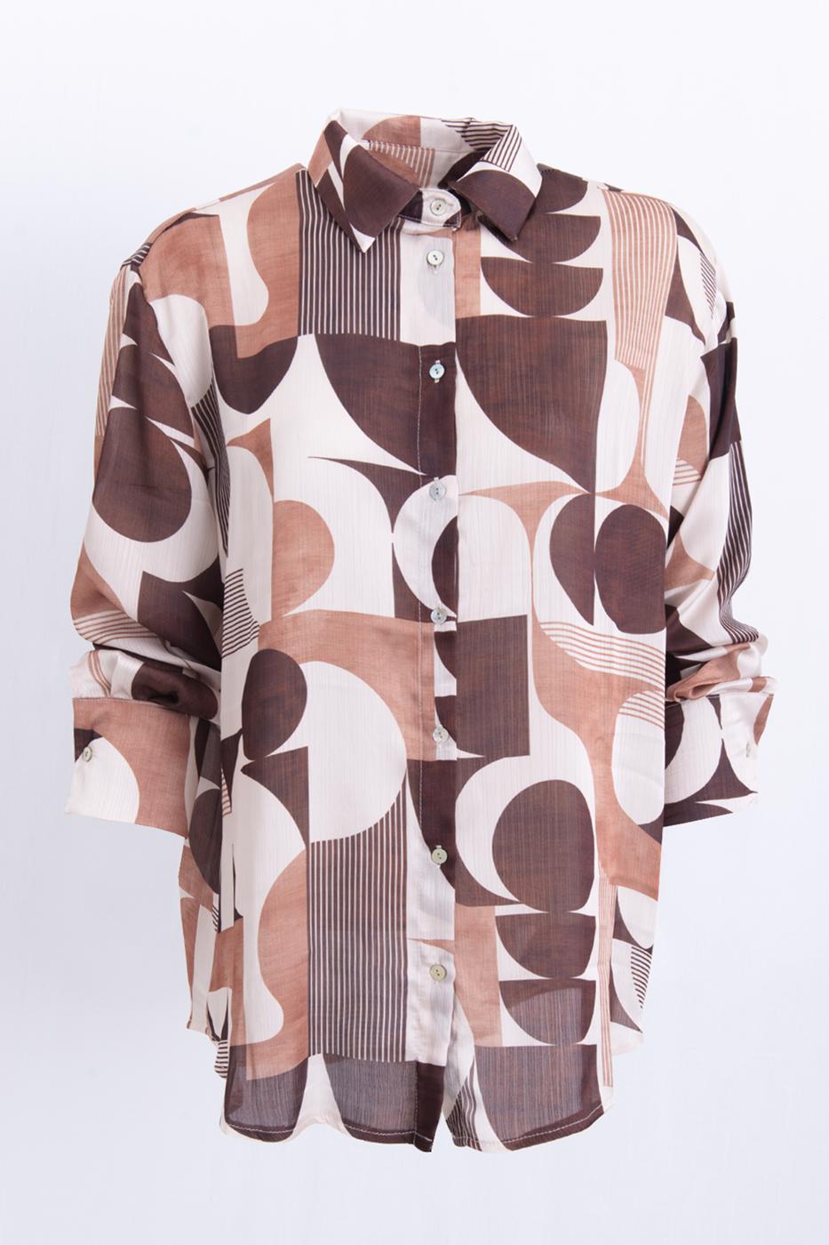 Geometric Pattern Shirt Brown