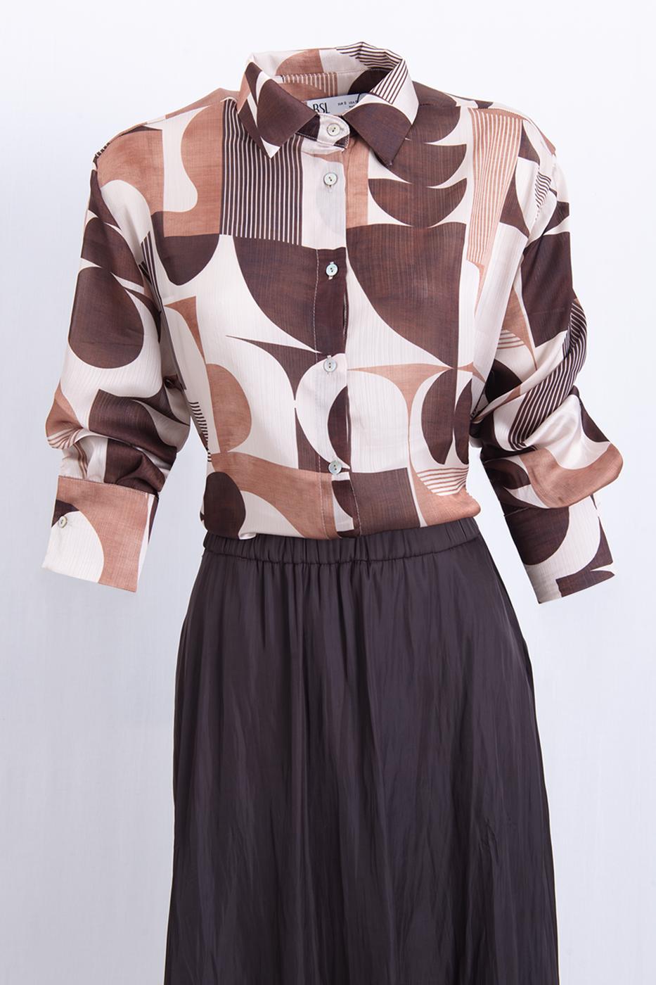 Geometric Pattern Shirt Brown
